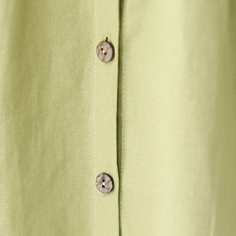 Buddha Stones Summer Casual Plain Buttons Stand Collar Design Three Quarter Sleeve Acrylic Cardigan Midi Dress With Pockets - image 7