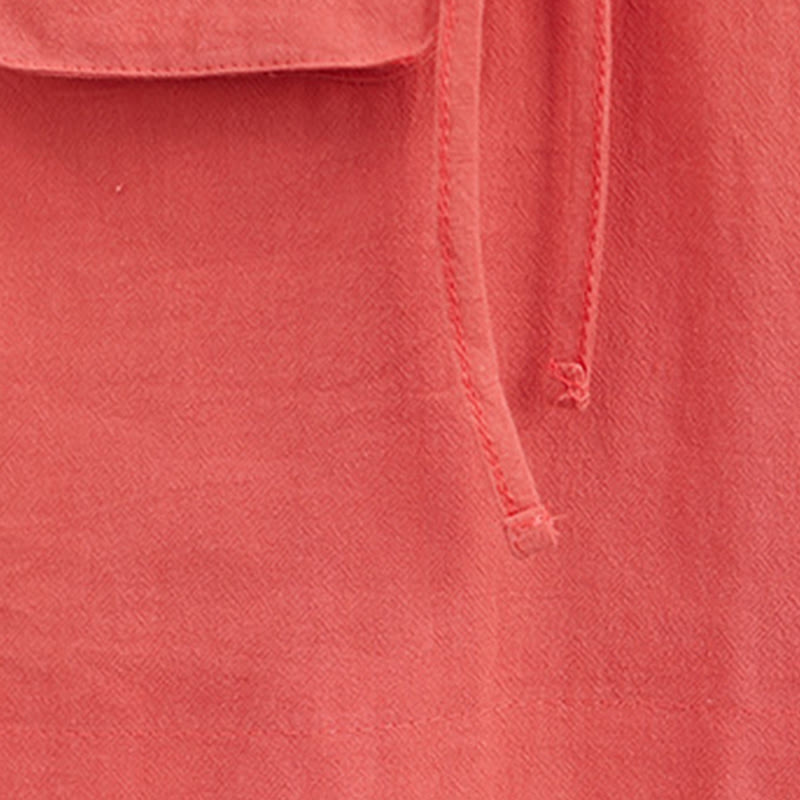 Buddha Stones Summer Casual Plain Lace-Up Design Crew Neck Short Sleeve Cotton Linen Midi Dress With Pockets - image 13