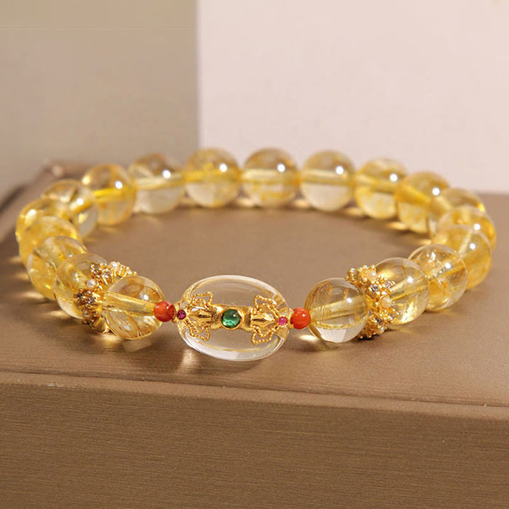 Buddha Stones Natural Golden Rutilated Quartz Beads Auspiciousness Bracelet