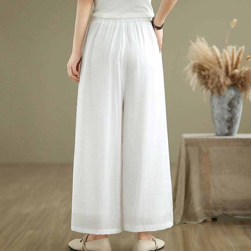 Buddha Stones Casual Vintage Side Slit Hem Design Cotton Linen Women's Wide Leg Pants With Pockets - image 12