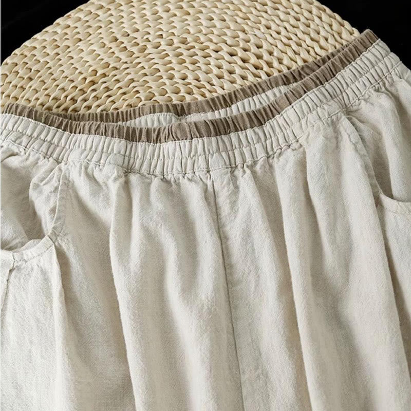 Buddha Stones Vintage Solid Color Embroidery Cotton Linen Women's 7-8 Length Harem Pants With Pockets - image 2