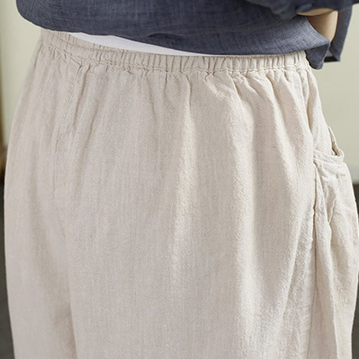 Buddha Stones Vintage Solid Color Embroidery Cotton Linen Women's 7-8 Length Harem Pants With Pockets - image 8