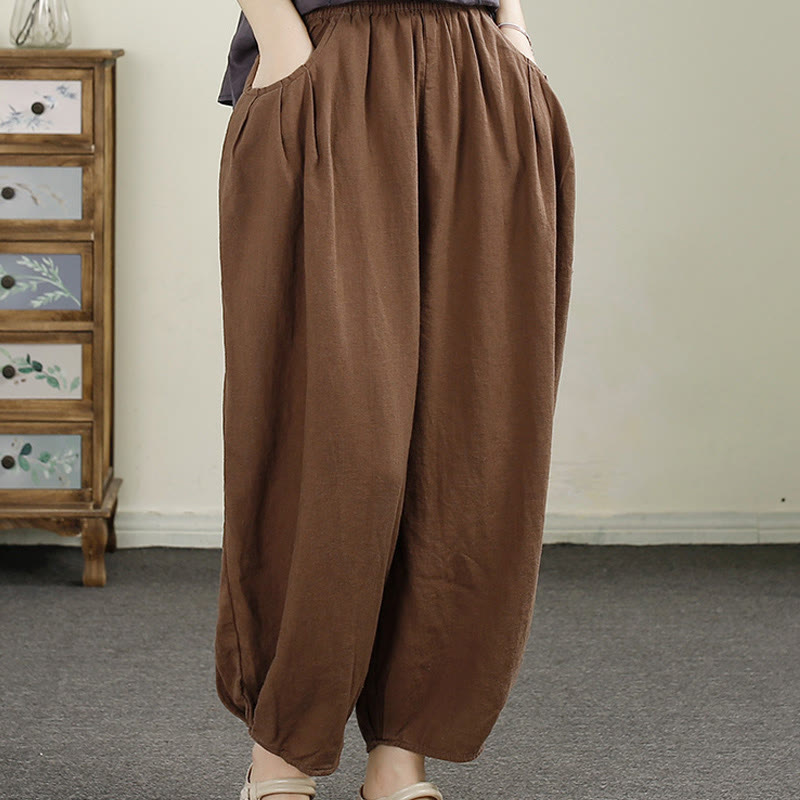 Buddha Stones Vintage Solid Color Embroidery Cotton Linen Women's 7-8 Length Harem Pants With Pockets - image 16