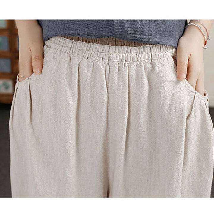 Buddha Stones Vintage Solid Color Embroidery Cotton Linen Women's 7-8 Length Harem Pants With Pockets - image 6