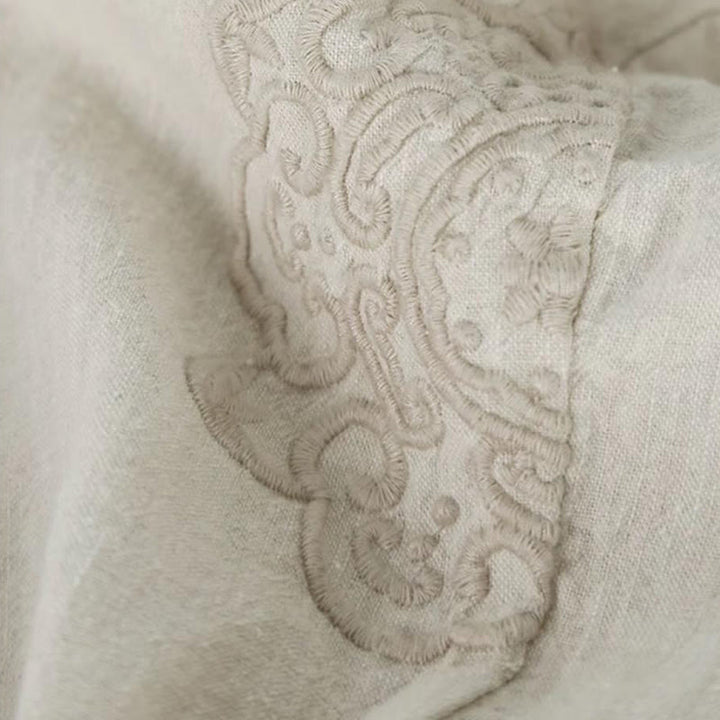 Buddha Stones Vintage Solid Color Embroidery Cotton Linen Women's 7-8 Length Harem Pants With Pockets - image 5