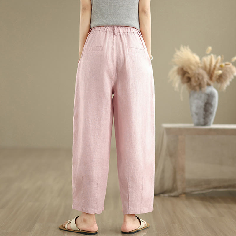 Buddha Stones Casual Summer Solid Color High Waist Women's Cotton Linen Harem Pants With Pockets - image 15