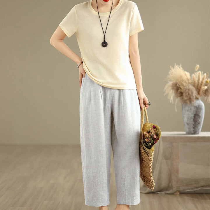 Buddha Stones Casual Summer Solid Color High Waist Women's Cotton Linen Harem Pants With Pockets - image 4