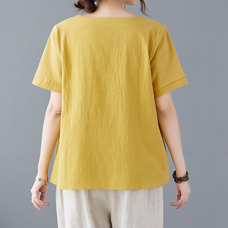 Buddha Stones Side Slit Design Women's Cotton Polyester Crew Neck Short Sleeve T-Shirt Wtih Pocket - image 1