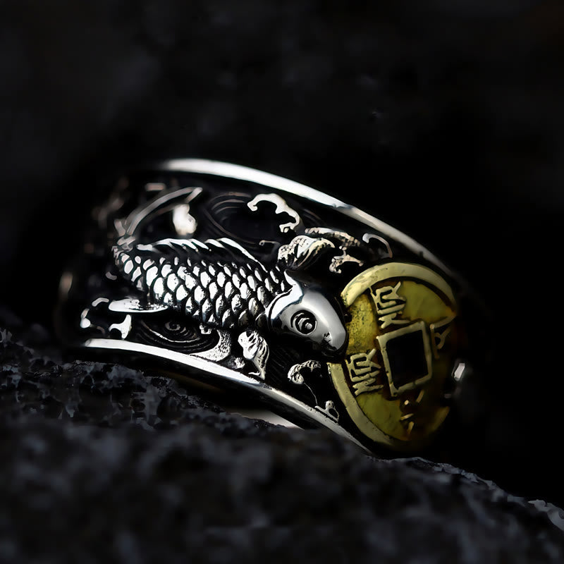 Buddha Stones Adjustable Opening 925 Sterling Silver Lucky Koi Fish Copper Coin Auspicious Clouds Wealth Ring - image 14