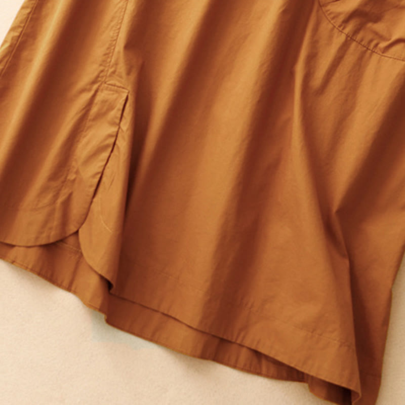 Buddha Stones Summer Plain Crew Neck Simple Short Sleeve Design Midi Dress With Pockets - image 4