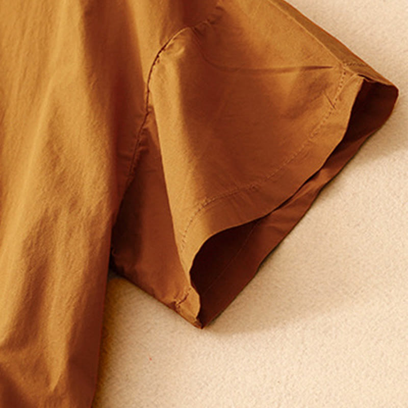 Buddha Stones Summer Plain Crew Neck Simple Short Sleeve Design Midi Dress With Pockets - image 2