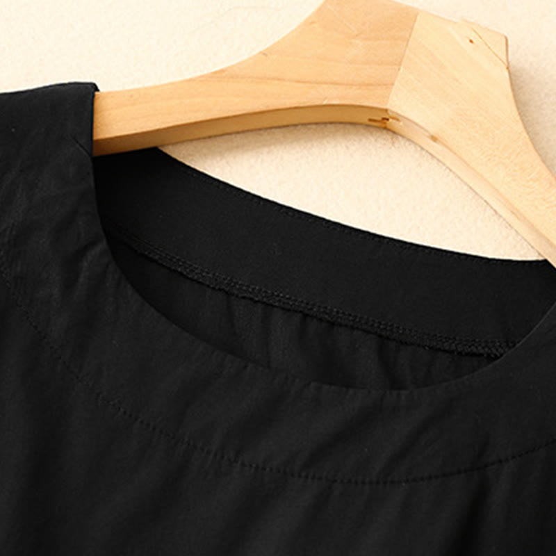 Buddha Stones Summer Plain Crew Neck Simple Short Sleeve Design Midi Dress With Pockets - image 8