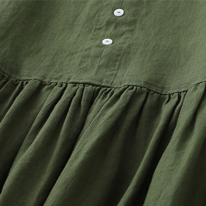 Buddha Stones Daily Casual Pure Color V-Neck Simple Buttons Design Sleeveless Midi Dress - image 12