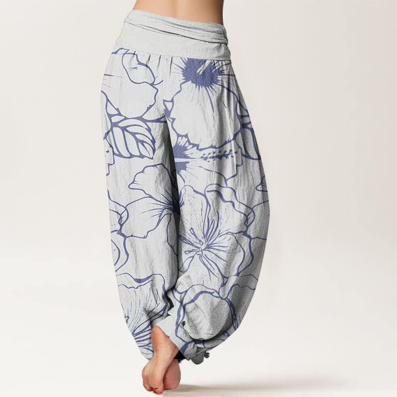 Buddha Stones Cotton Morning Glory Flowers Pattern Design Women's Elastic Waist Harem Pants - image 5