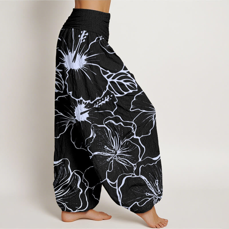 Buddha Stones Cotton Morning Glory Flowers Pattern Design Women's Elastic Waist Harem Pants - image 9