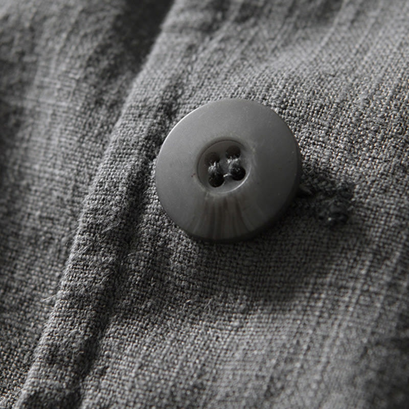 Buddha Stones Long Sleeve Button Placket Design Men's Cotton Linen Jacket Shirt With Pockets - image 30