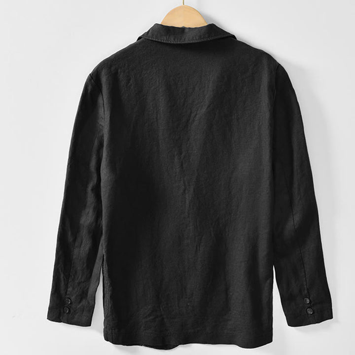 Buddha Stones Long Sleeve Button Placket Design Men's Cotton Linen Jacket Shirt With Pockets - image 16