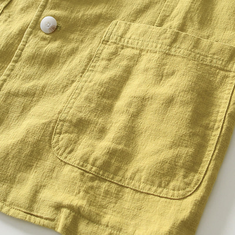 Buddha Stones Long Sleeve Button Placket Design Men's Cotton Linen Jacket Shirt With Pockets - image 24