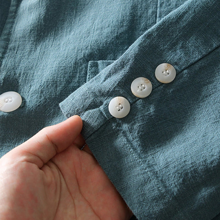 Buddha Stones Long Sleeve Button Placket Design Men's Cotton Linen Jacket Shirt With Pockets - image 4