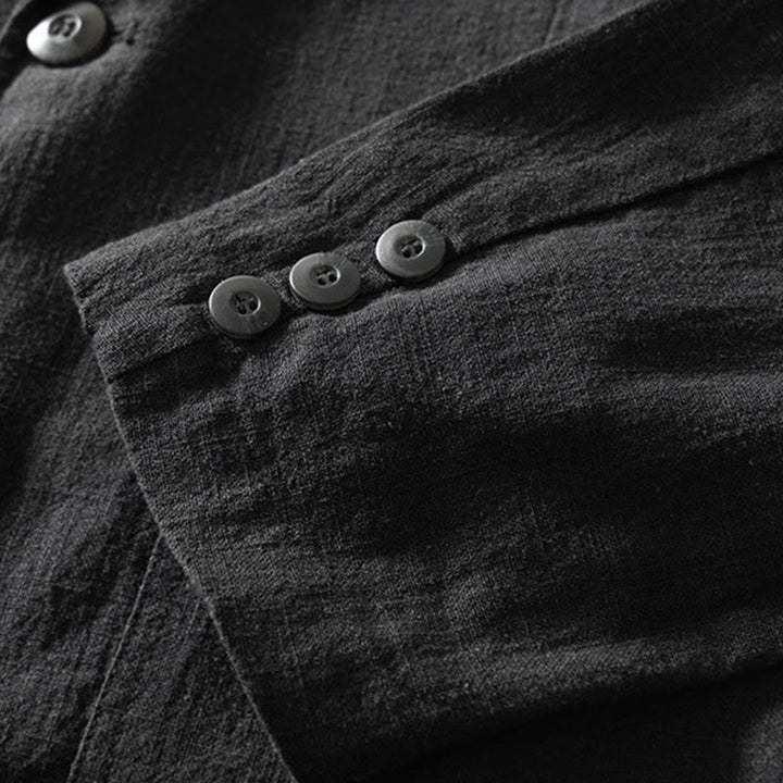 Buddha Stones Long Sleeve Button Placket Design Men's Cotton Linen Jacket Shirt With Pockets - image 20