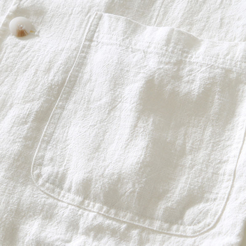 Buddha Stones Long Sleeve Button Placket Design Men's Cotton Linen Jacket Shirt With Pockets - image 7