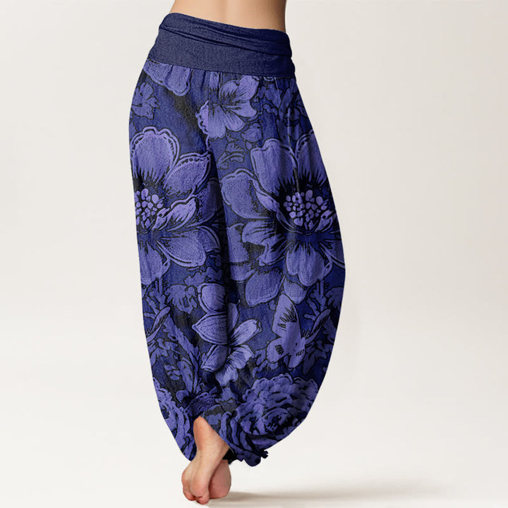 Buddha Stones Cotton Peony Flowers Butterfly Pattern Design Women's Elastic Waist Harem Pants - image 8