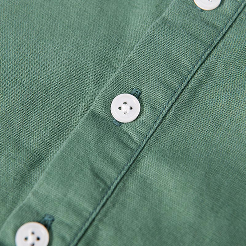 Buddha Stones Daily Plain Patch Color Matching Design Men's Short Sleeve Cotton Linen Shirt - image 7