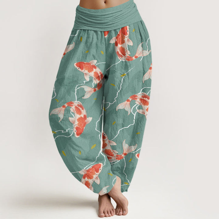 Buddha Stones Cotton Red White Koi Fish Pattern Design Women's Elastic Waist Harem Pants - MediumTurquoise - US22，UK/AU26，EU54 (6XL) - image 4