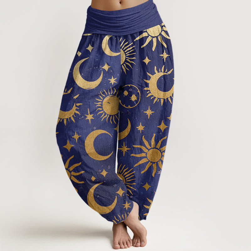 Buddha Stones Crescent Moon Sun Stars Pattern Design Women's Elastic Waist Harem Pants - SlateBlue - US22，UK/AU26，EU54 (6XL) - image 5