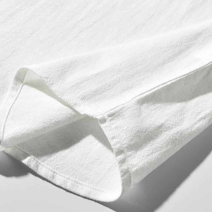 Buddha Stones Color Contrast Half Button Men's Short Sleeve Cotton Linen Shirt With Pocket - image 5