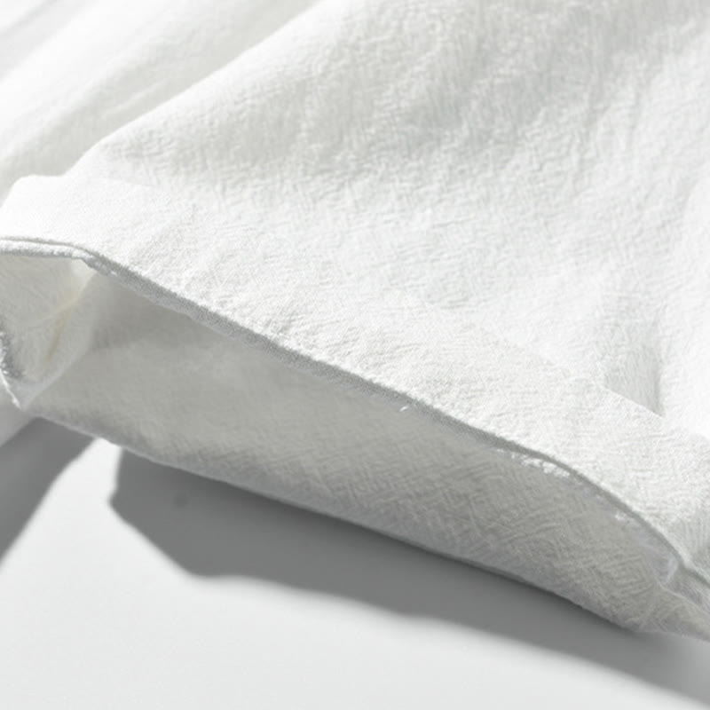 Buddha Stones Color Contrast Half Button Men's Short Sleeve Cotton Linen Shirt With Pocket - image 4