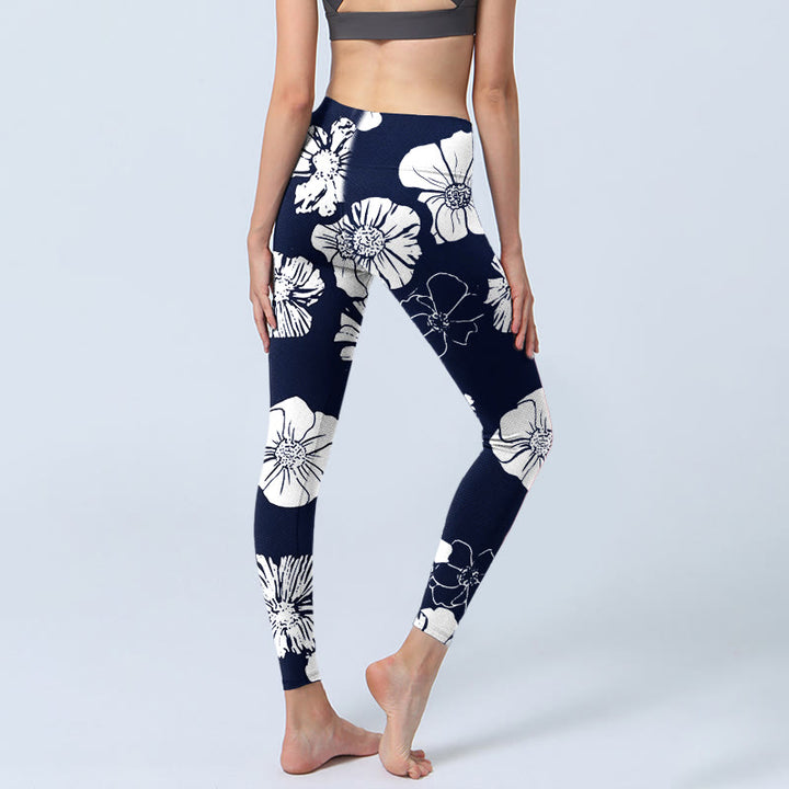 Buddha Stones Large White Petals Plants Pattern Print Gym Leggings Women's Yoga Pants - image 4