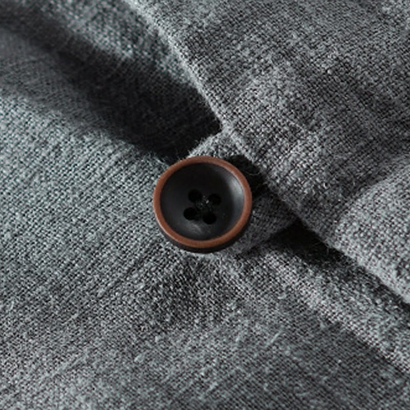 Buddha Stones Spring Daily Simple Buttons Design Stand Collar Men's Long Sleeve Cotton Linen Shirt With Pockets - image 19