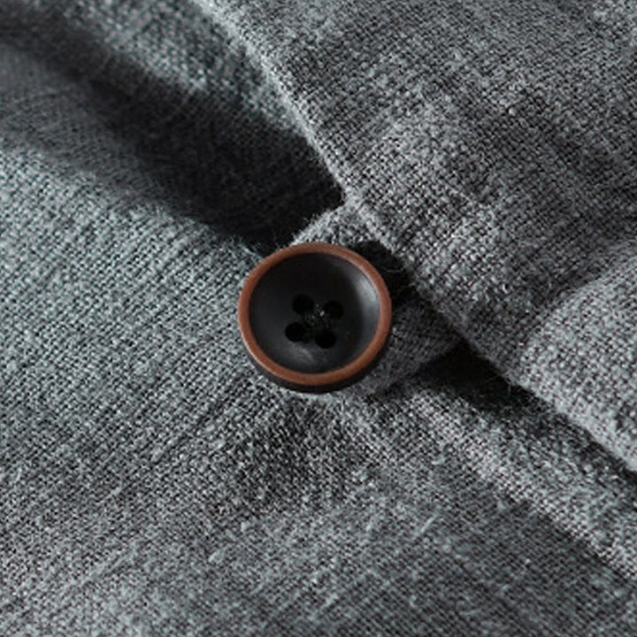 Buddha Stones Spring Daily Simple Buttons Design Stand Collar Men's Long Sleeve Cotton Linen Shirt With Pockets - image 19