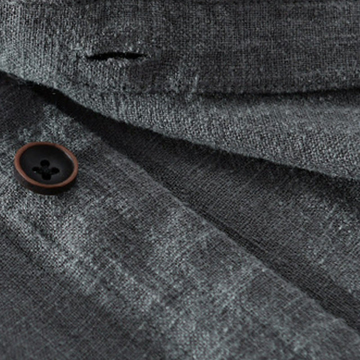 Buddha Stones Spring Daily Simple Buttons Design Stand Collar Men's Long Sleeve Cotton Linen Shirt With Pockets - image 18