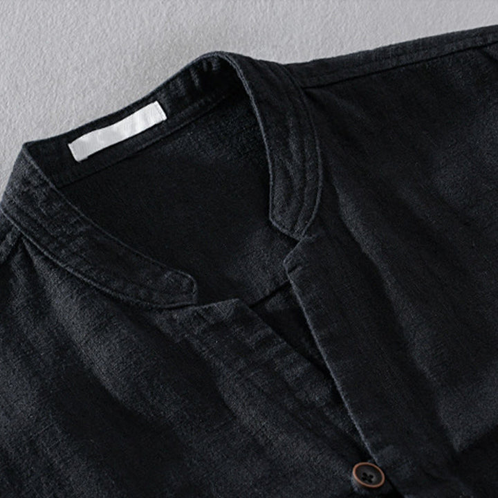 Buddha Stones Spring Daily Simple Buttons Design Stand Collar Men's Long Sleeve Cotton Linen Shirt With Pockets - image 10