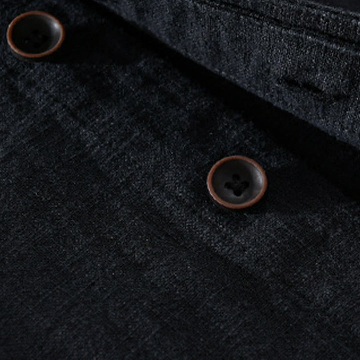 Buddha Stones Spring Daily Simple Buttons Design Stand Collar Men's Long Sleeve Cotton Linen Shirt With Pockets - image 11
