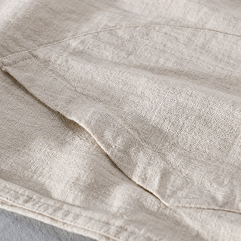 Buddha Stones Spring Daily Simple Buttons Design Stand Collar Men's Long Sleeve Cotton Linen Shirt With Pockets - image 5