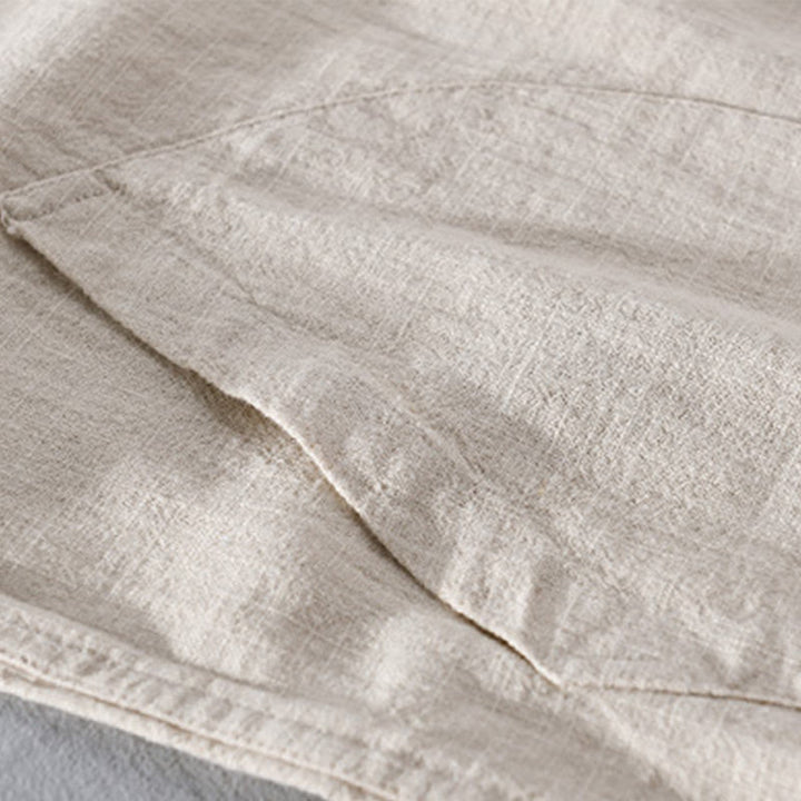Buddha Stones Spring Daily Simple Buttons Design Stand Collar Men's Long Sleeve Cotton Linen Shirt With Pockets - image 5