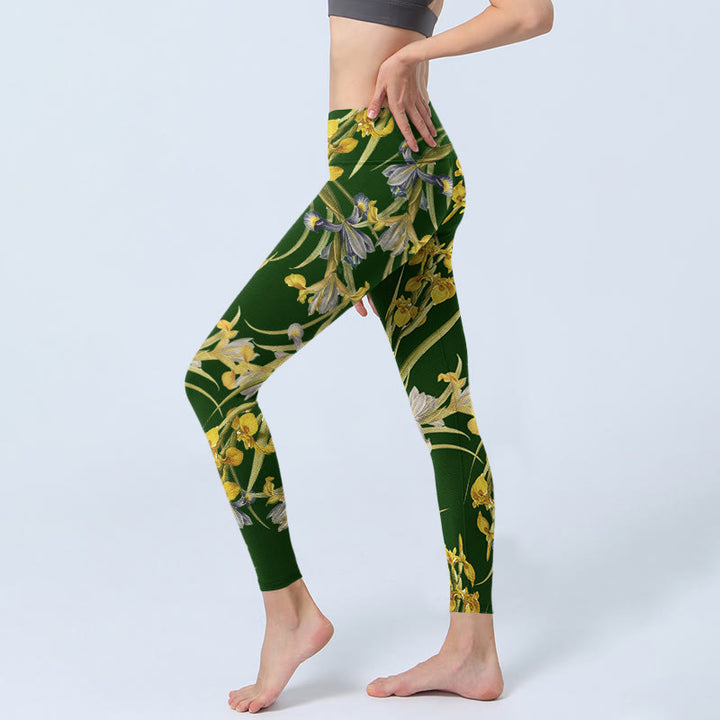 Buddha Stones Green Iris Pattern Print Gym Leggings Women's Yoga Pants - image 2