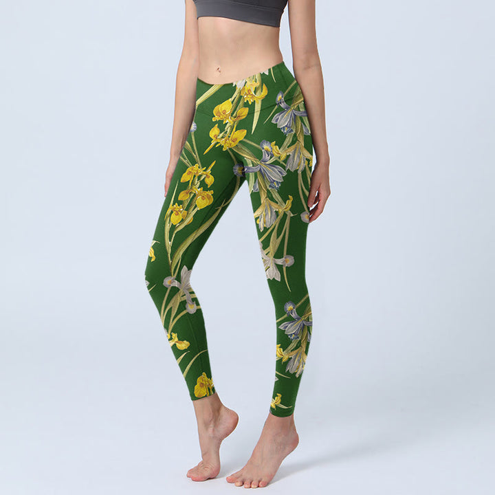 Buddha Stones Green Iris Pattern Print Gym Leggings Women's Yoga Pants - ForestGreen - US18，UK/AU22，EU50 (4XL) - image 1