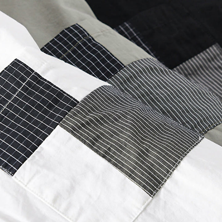Buddha Stones Spring Daily Line Patchwork Design Lapel Men's Long Sleeve Cotton Linen Shirt With Pockets - image 26
