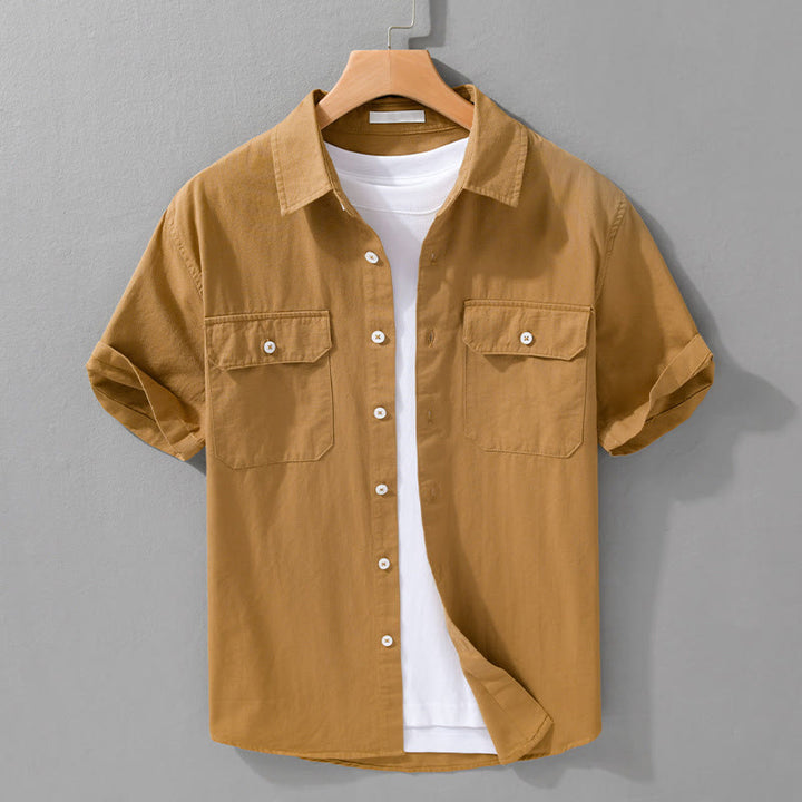 Buddha Stones Daily Casual Pure Color Lapel Men's Short Sleeve Cotton Linen Shirt With Pockets - Goldenrod - US/UK/AU42，EU52 (3XL) - image 13