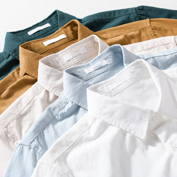 Buddha Stones Daily Casual Pure Color Lapel Men's Short Sleeve Cotton Linen Shirt With Pockets - image 20
