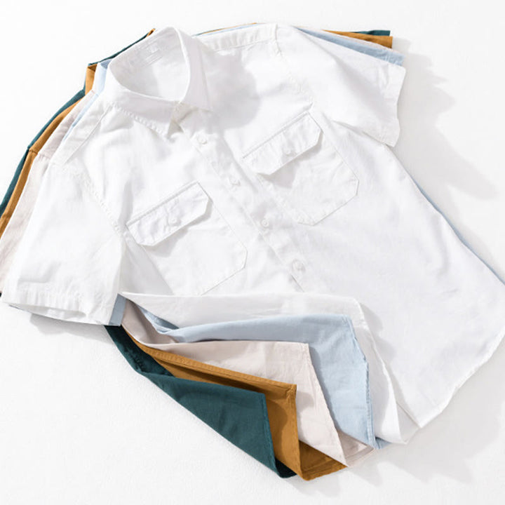 Buddha Stones Daily Casual Pure Color Lapel Men's Short Sleeve Cotton Linen Shirt With Pockets - image 19