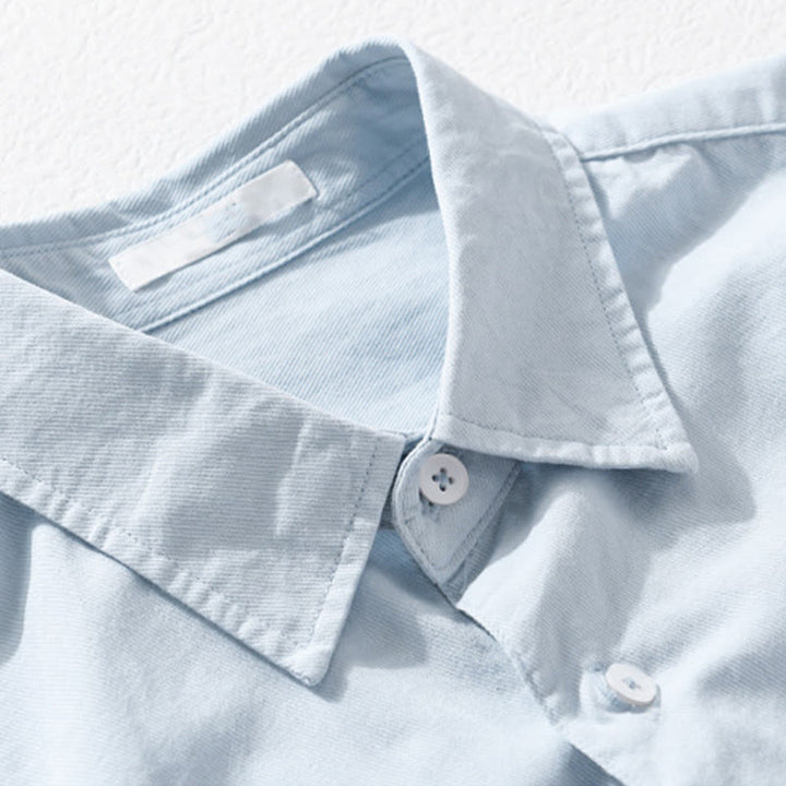 Buddha Stones Daily Casual Pure Color Lapel Men's Short Sleeve Cotton Linen Shirt With Pockets - image 4