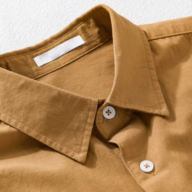 Buddha Stones Daily Casual Pure Color Lapel Men's Short Sleeve Cotton Linen Shirt With Pockets - image 14