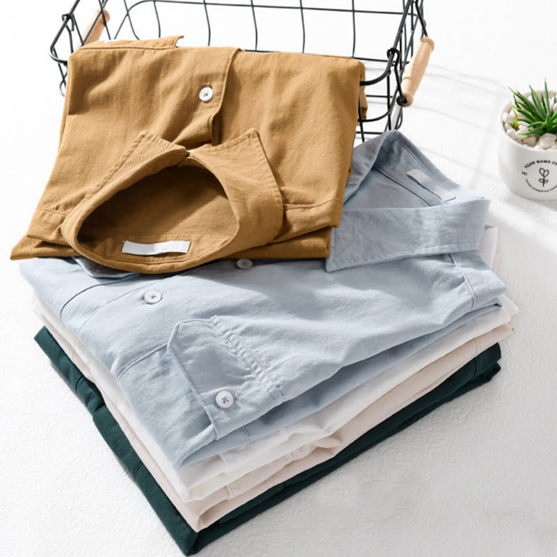 Buddha Stones Daily Casual Pure Color Lapel Men's Short Sleeve Cotton Linen Shirt With Pockets - image 18
