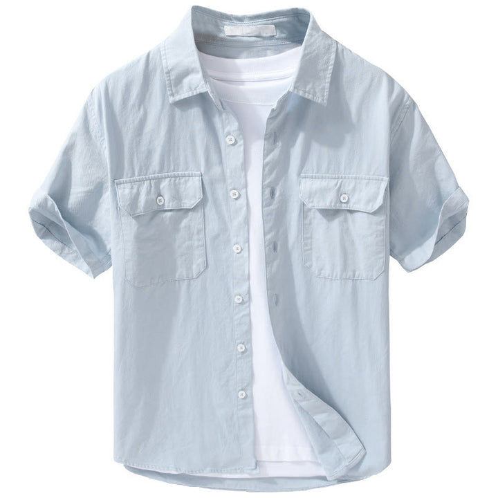Buddha Stones Daily Casual Pure Color Lapel Men's Short Sleeve Cotton Linen Shirt With Pockets - image 8
