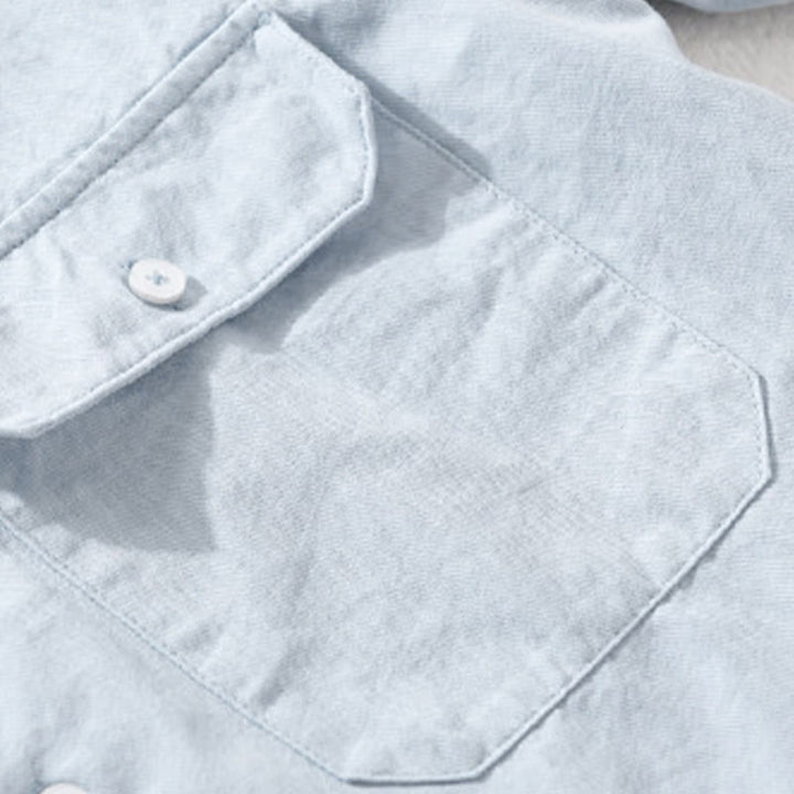 Buddha Stones Daily Casual Pure Color Lapel Men's Short Sleeve Cotton Linen Shirt With Pockets - image 5